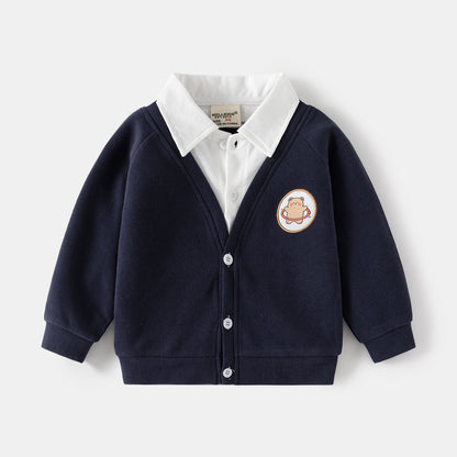 [5131053] - Baju Kemeja Sweater Lengan Panjang Fashion Anak Laki-Laki - Motif Bear Style