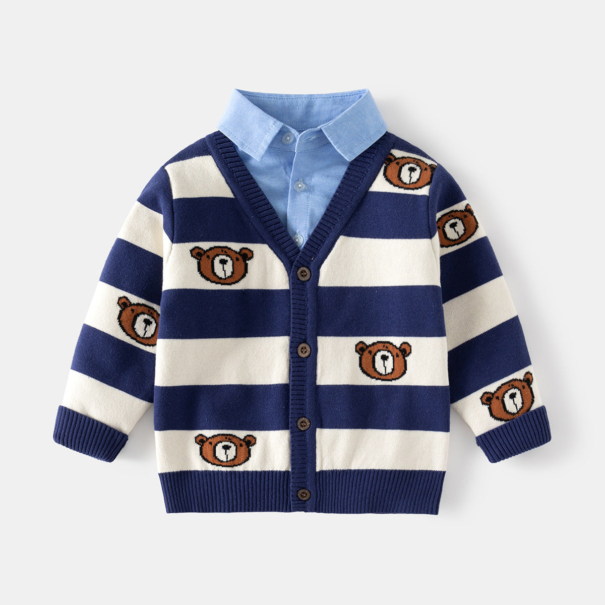[5131057] - Baju Kemeja Sweater Lengan Panjang Fashion Import Anak Laki-Laki - Motif Bear Line