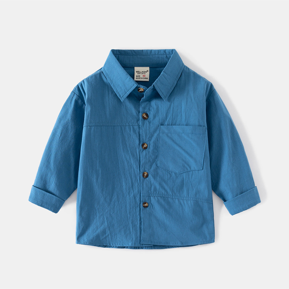 [5131058] - Baju Kemeja Polos Atasan Lengan Panjang Anak Laki-Laki - Motif Plain Wrinkle