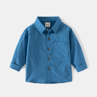 [5131058] - Baju Kemeja Polos Atasan Lengan Panjang Import Anak Laki-Laki - Motif Plain Wrinkle