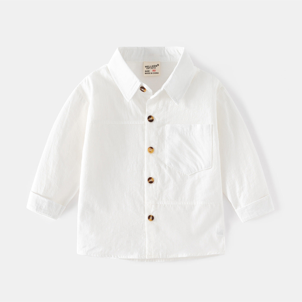 [5131058] - Baju Kemeja Polos Atasan Lengan Panjang Anak Laki-Laki - Motif Plain Wrinkle