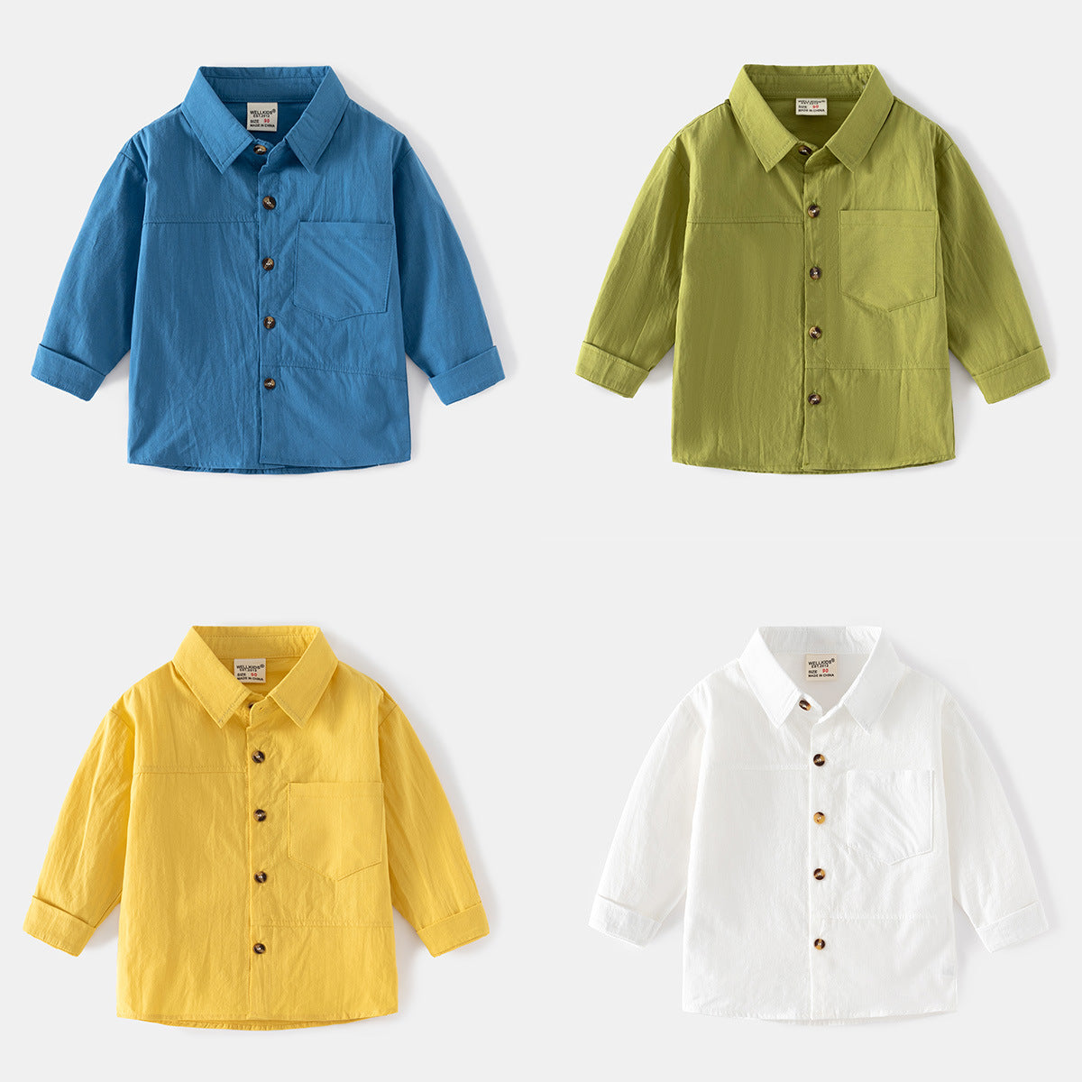 [5131058] - Baju Kemeja Polos Atasan Lengan Panjang Anak Laki-Laki - Motif Plain Wrinkle