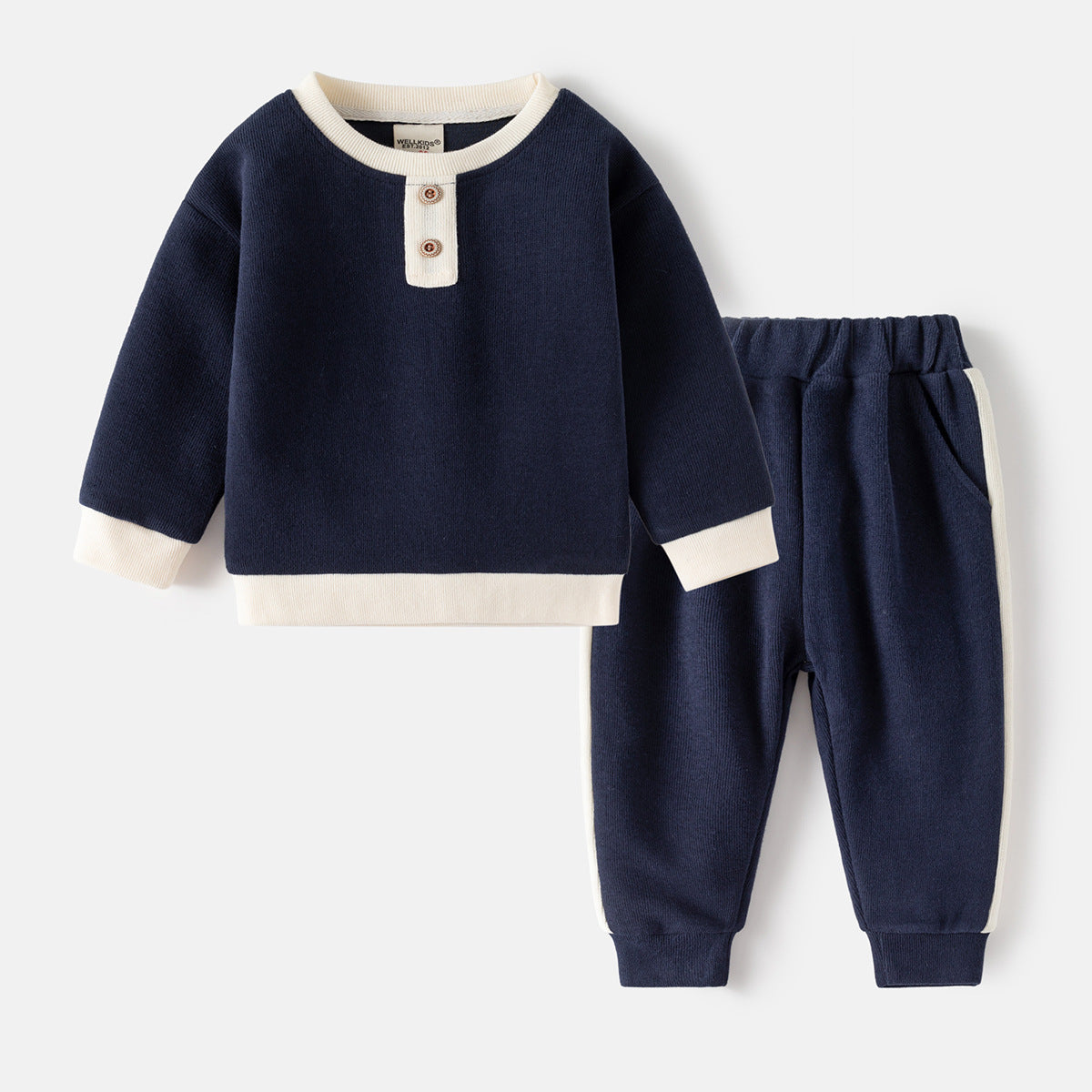 [5131061] - Baju Setelan Sweater Celana Jogger Fashion Anak Laki-Laki - Motif Buttoned Collar