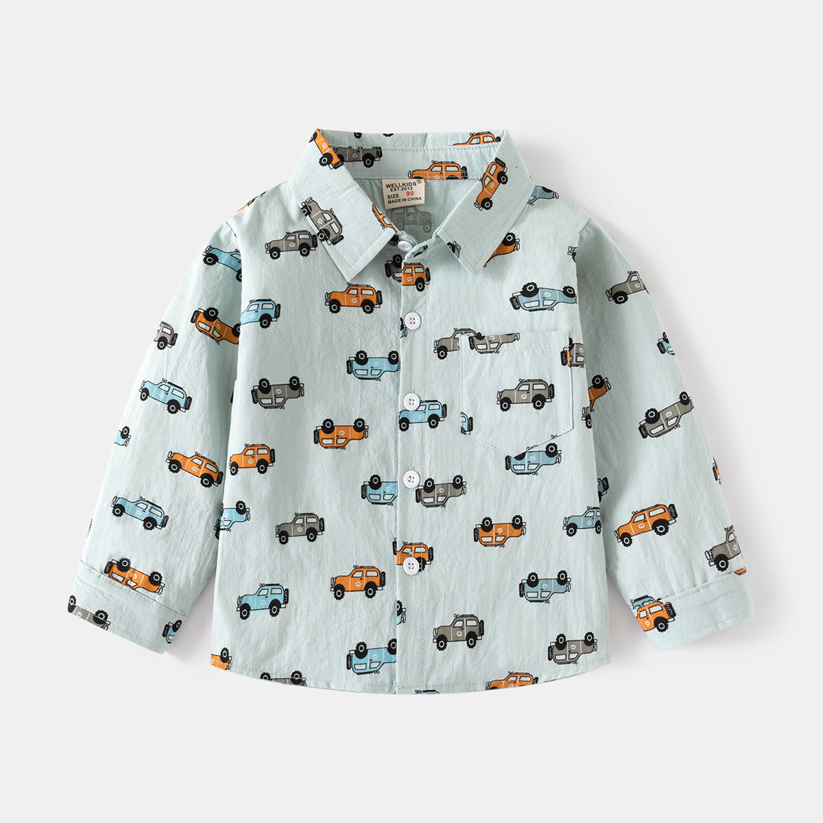 [5131066] - Baju Kemeja Lengan Panjang Fashion Anak Laki-Laki - Motif Car Beast