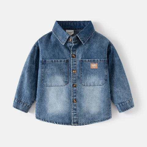 [5131073] - Baju Atasan Kemeja Denim Gradasi Fashion Anak Laki-Laki - Motif Two Pockets