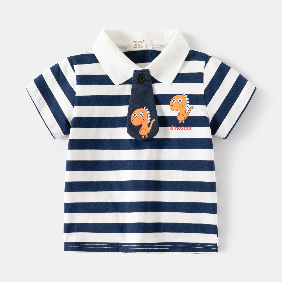 [5131077] - Baju Atasan Kaos Kerah Polo Fashion Anak Laki-Laki - Motif Striped Dinosaur