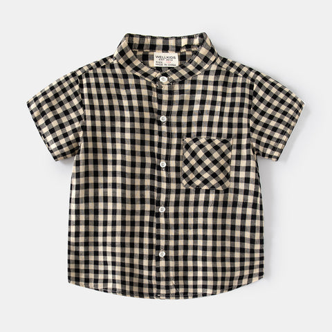 [5131091] - Baju Atasan Kemeja Koko Kotak-Kotak Fashion Anak Laki-Laki - Motif Square Tartan