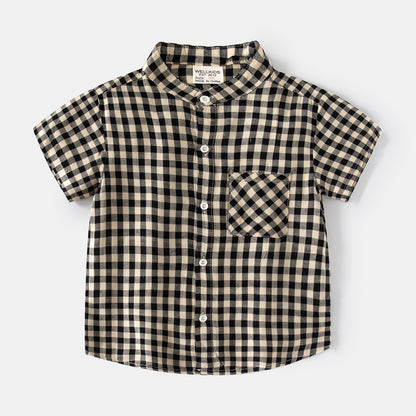 [5131091] - Baju Atasan Kemeja Koko Kotak-Kotak Fashion Anak Laki-Laki - Motif Square Tartan