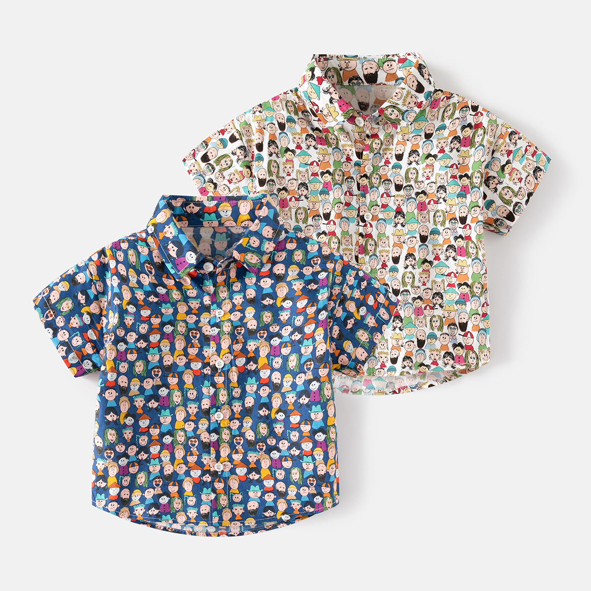 [5131109] - Baju Atasan Kemeja Lengan Pendek Fashion Anak Laki-Laki - Motif People Painting