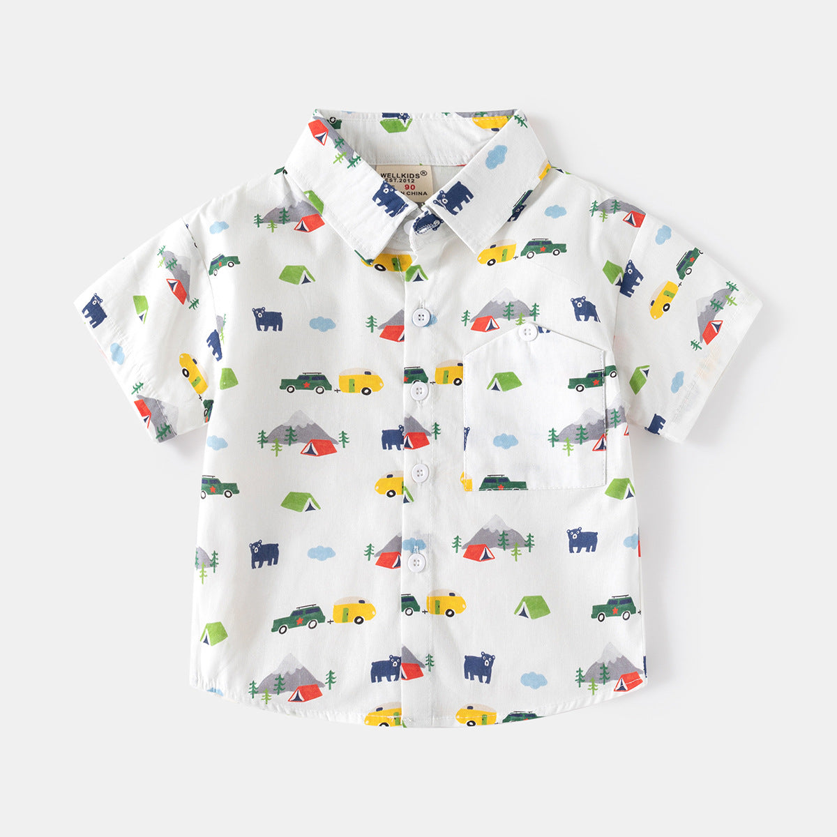 [5131110] - Baju Atasan Kemeja Lengan Pendek Fashion Anak Laki-Laki - Motif Camping Car