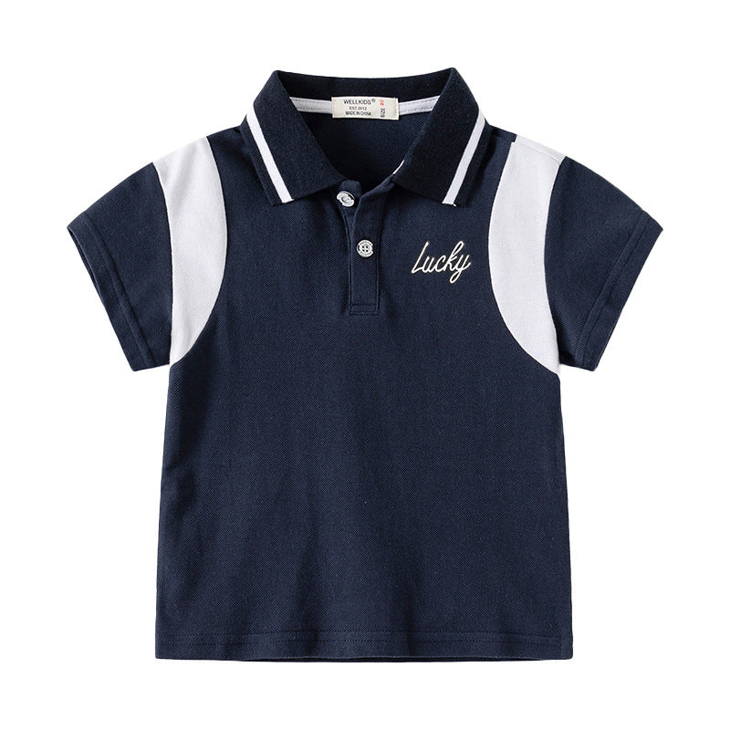[5131117] - Atasan Baju Polo Lengan Pendek Anak Laki-Laki - Motif Lucky Collar Writing