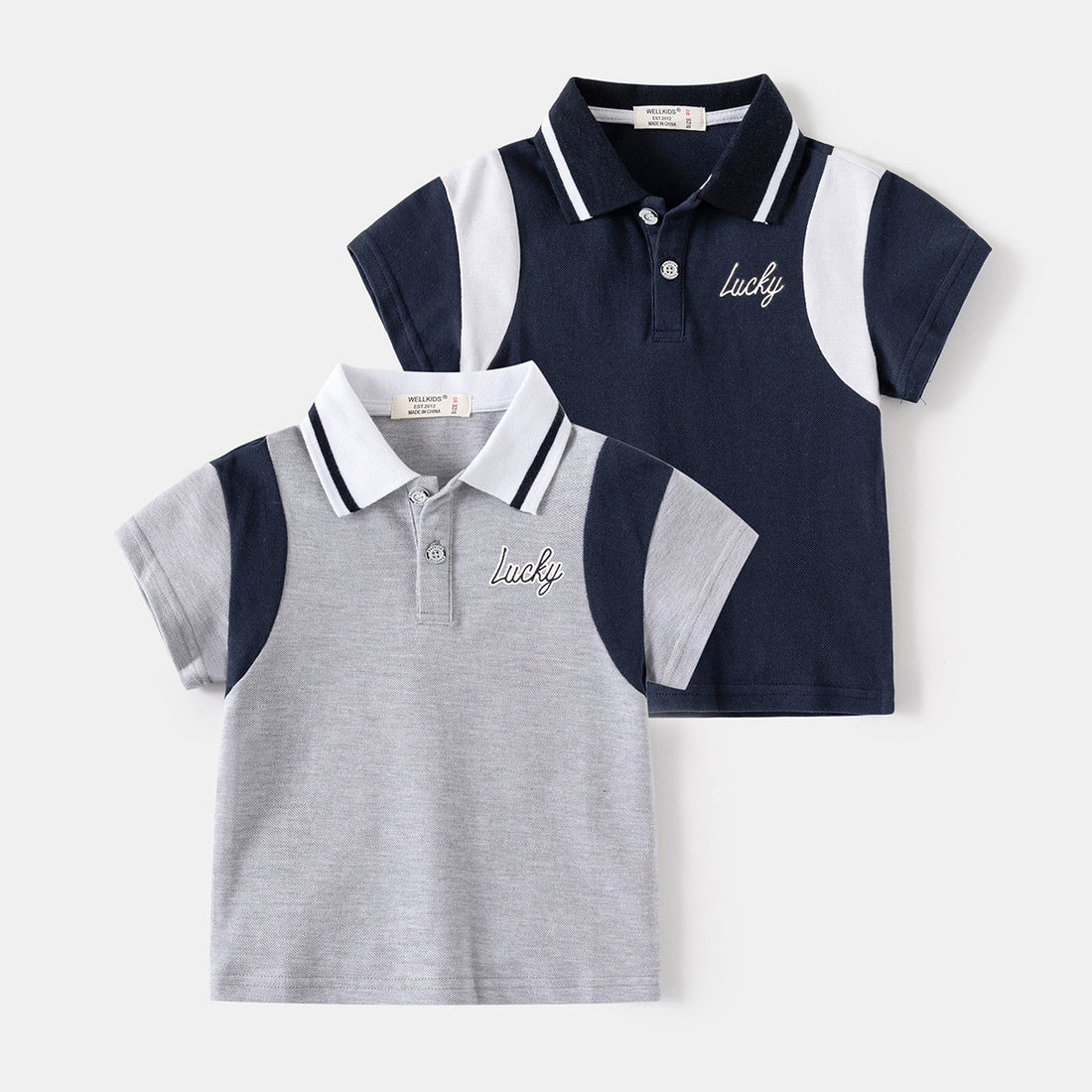[5131117] - Atasan Baju Polo Lengan Pendek Anak Laki-Laki - Motif Lucky Collar Writing