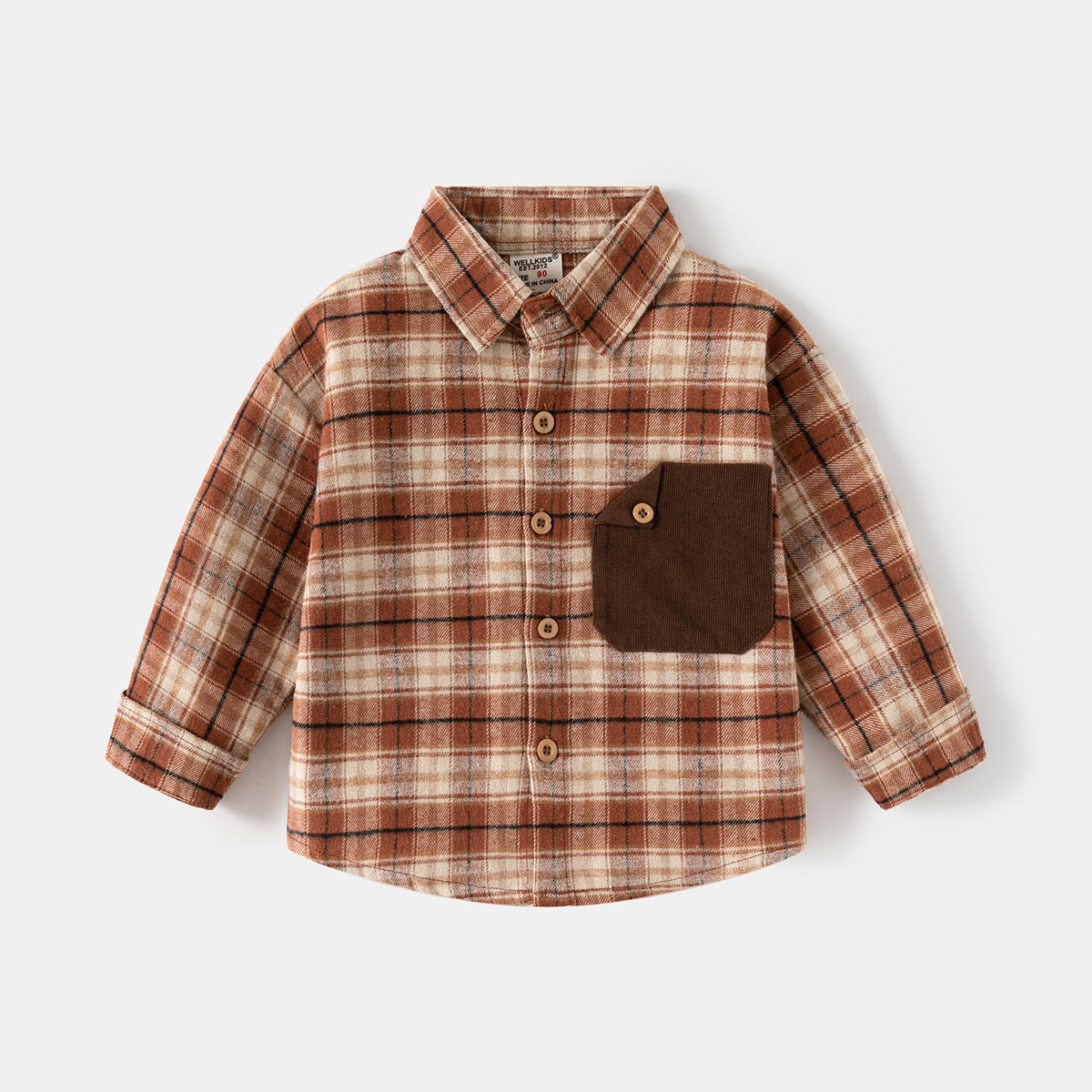 [5131118] - Baju Atasan Kemeja Lengan Panjang Anak Laki-Laki - Motif Classic Pocket Plaid