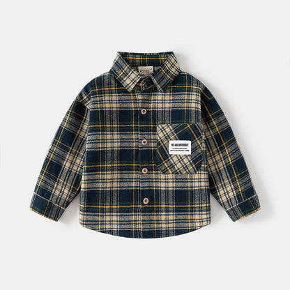 [5131119] - Atasan Baju Kemeja Lengan Panjang Anak Laki-Laki - Motif Classic Plaid