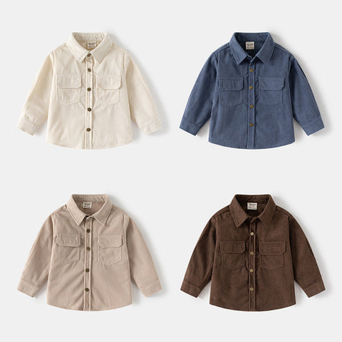[5131128] - Baju Atasan Kemeja Kancing Lengan Panjang Corduroy Fashion Anak Laki Laki Cowok - Motif Collared Solid Color - BABYHOKI STORE - BABYHOKI STORE