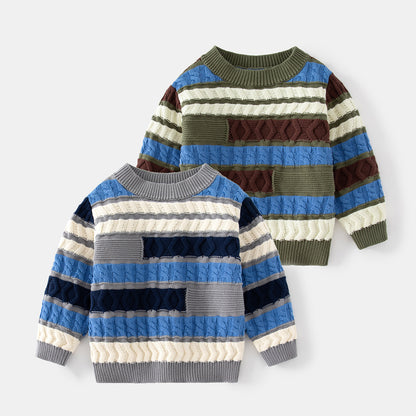 [513697] - Atasan Sweater Rajut Lengan Panjang Anak Laki-Laki - Motif Regular Stripe