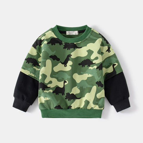 [513724] - Atasan Sweater Lengan Panjang Anak Laki-Laki - Motif Dino Camo
