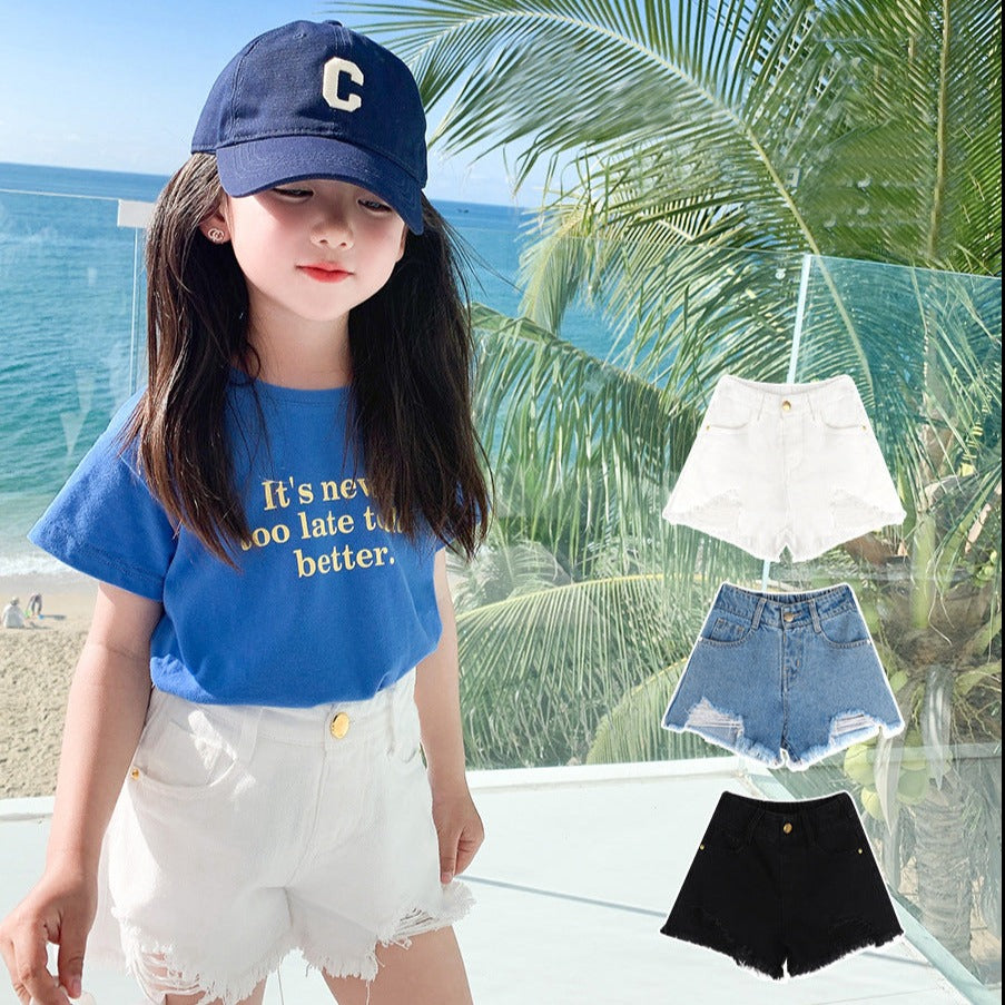 [508226] - Celana Pendek Jeans Hotpants Anak Perempuan - Motif Plain Torn
