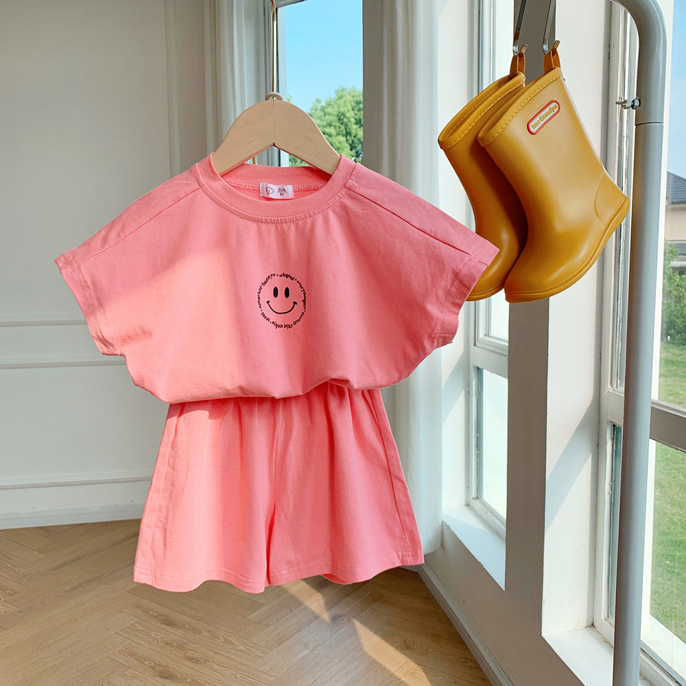 [602125] - Baju Setelan Kaos Tidur Fashion Anak Perempuan - Motif Smile Face
