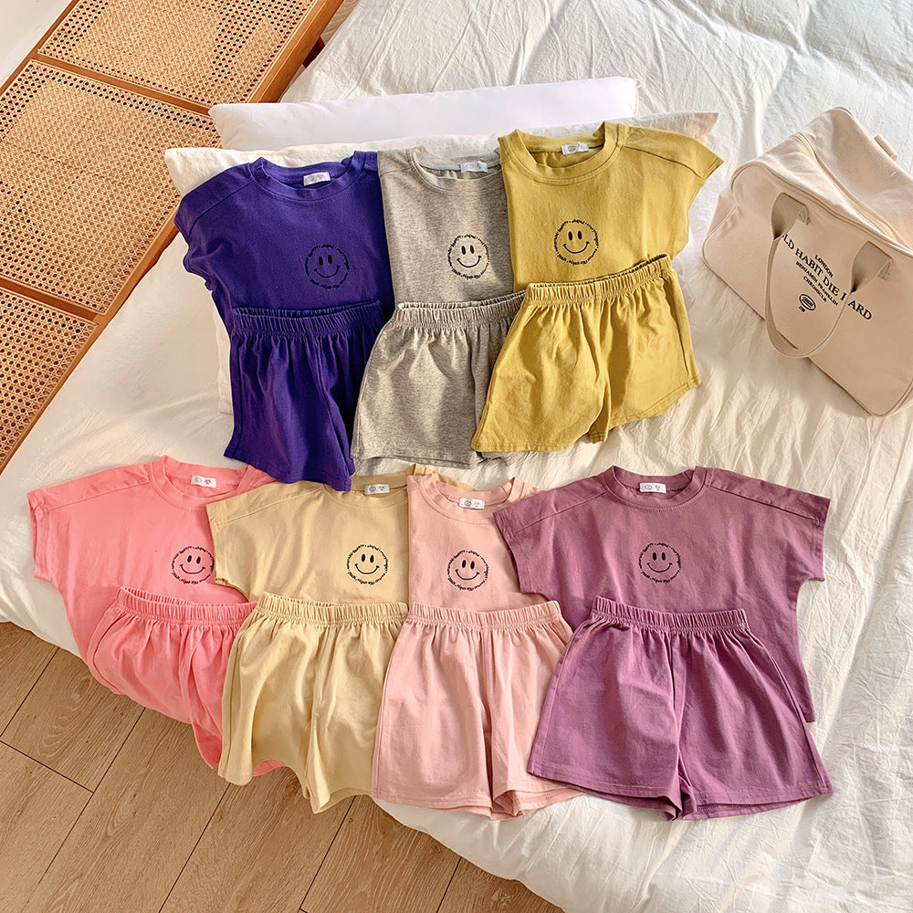 [602125] - Baju Setelan Kaos Tidur Fashion Import Anak Perempuan - Motif Smile Face