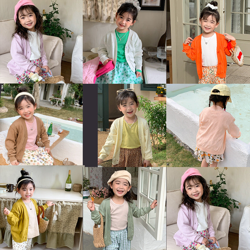 [602128] - Baju Atasan Lengan Panjang Cardigan Anak Perempuan Fashion Import - Motif Basic Knitted