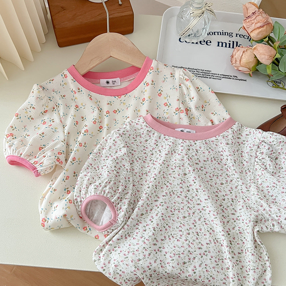 [602141] - Baju Atasan Lengan Pendek Anak Perempuan Fashion - Motif Little Flower