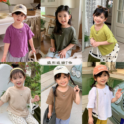 [602149] - Baju Atasan Kaos Lengan Pendek Polos Import Anak Perempuan Fashion- Motif Casual Style