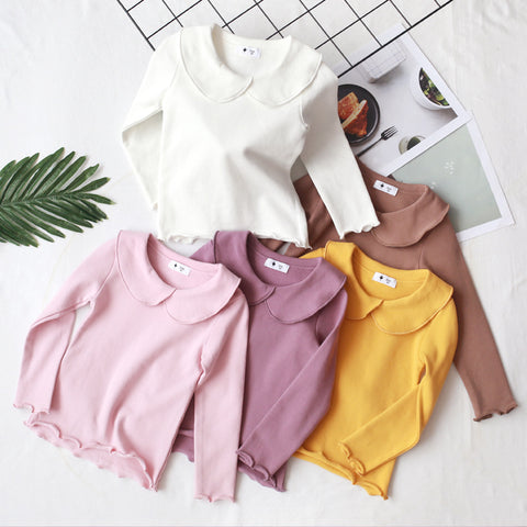[602151] - Atasan Blouse Polos Kerah Lengan Panjang Anak Perempuan - Motif Flat Collar