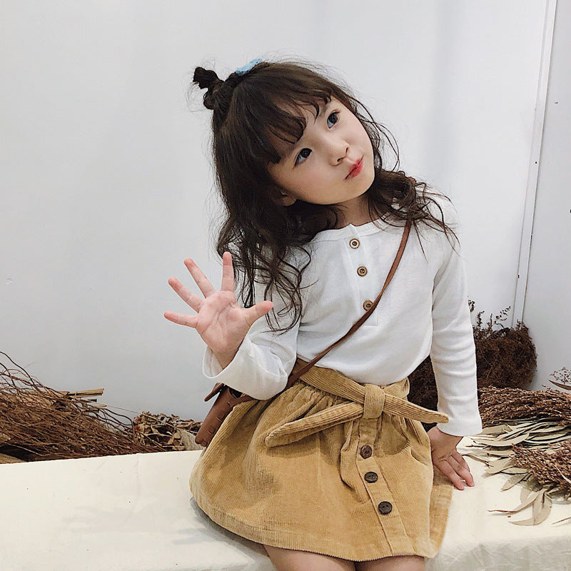 [602158] - Baju Atasan Kaos Kancing Lengan Panjang Anak Perempuan Fashion - Motif Three Button