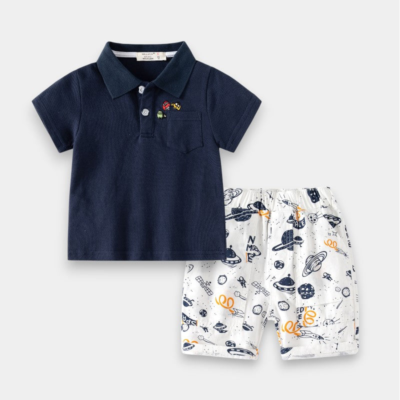 [613119] - Setelan Baju Polo Celana Pendek Anak Cowok - Motif Mini Car