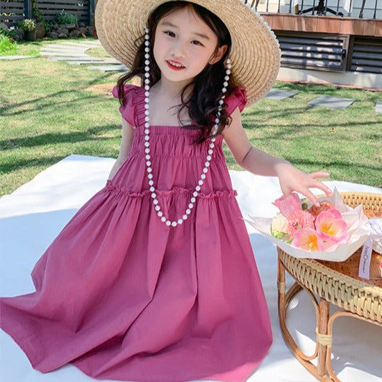 [507974] - Baju Dress Lengan Kutung Fashion Anak Perempuan - Motif Plain Rubber
