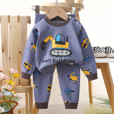 [703101] - Baju Setelan Tidur Piyama Anak Cowok Fashion - Motif Happy Bulldozer