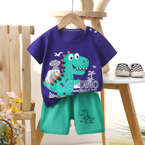 [703104] - Baju Setelan Pendek Homewear Anak Cowok Fashion - Motif Dino Saur