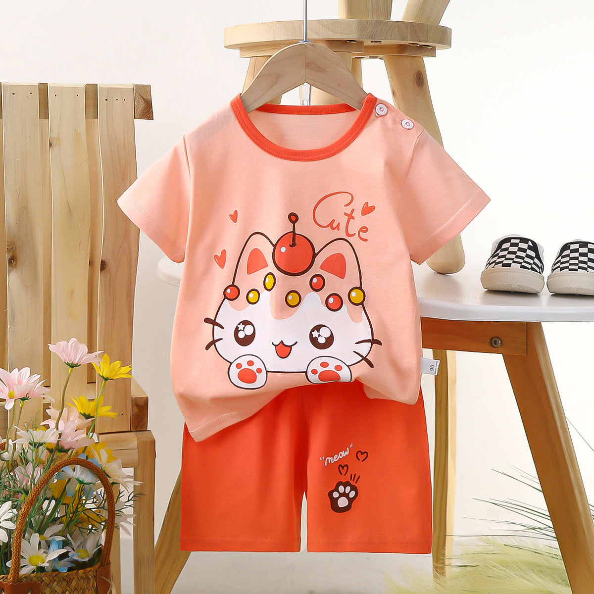 [703105] - Baju Setelan Homewear Anak Perempuan Fashion Import - Motif Cute Cat