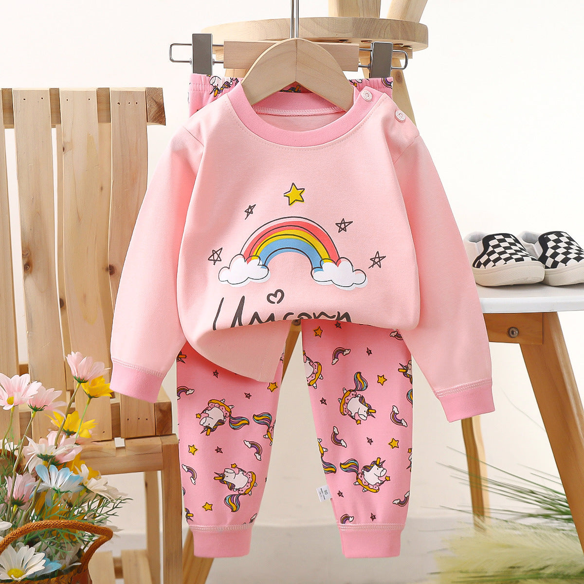 [703107] - Baju Tidur Setelan Piyama Fashion Import Anak Perempuan - Motif Rainbow Star