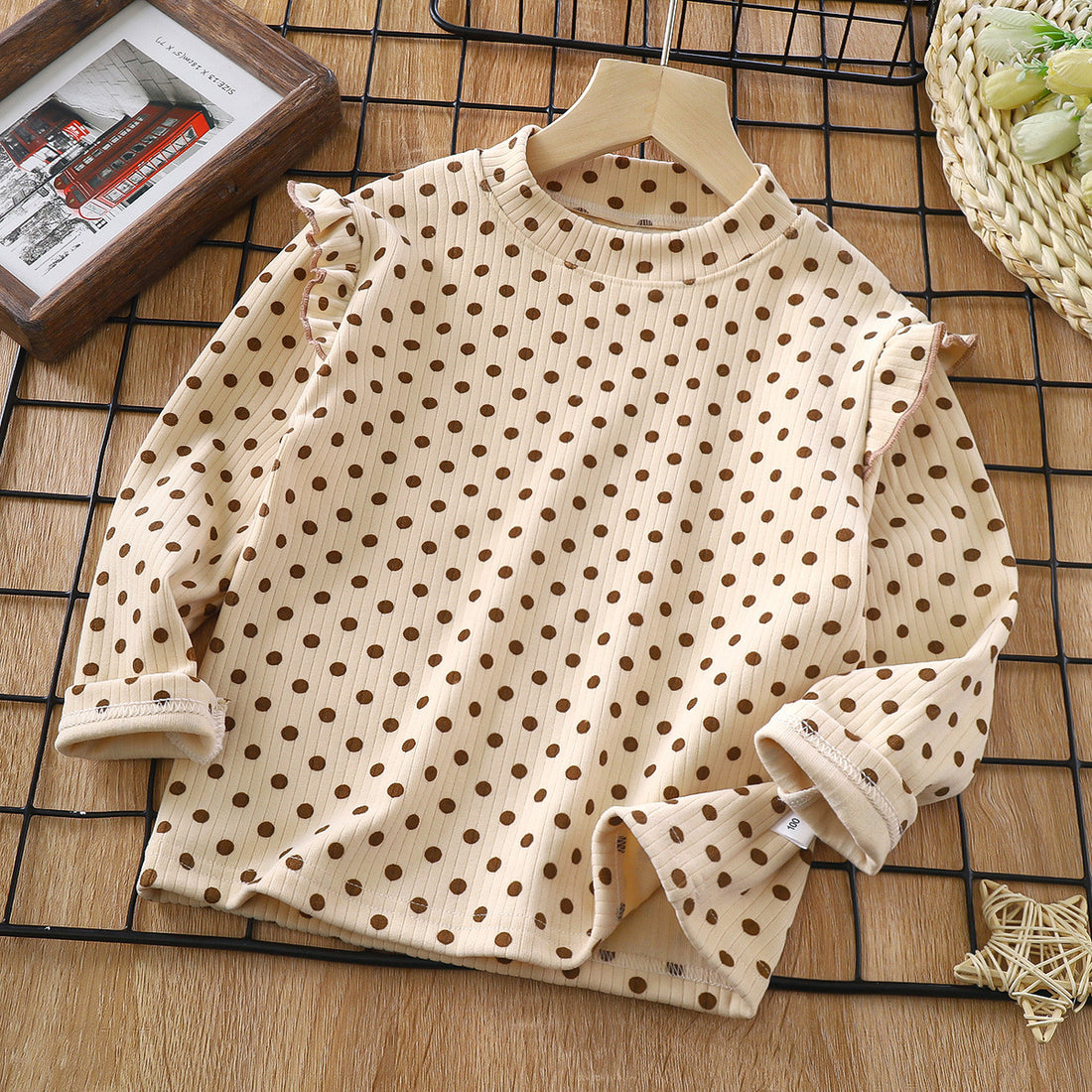 [703117] - Baju Atasan Blouse Lengan Panjang Fashion Anak Perempuan - Motif Plain Polkadot