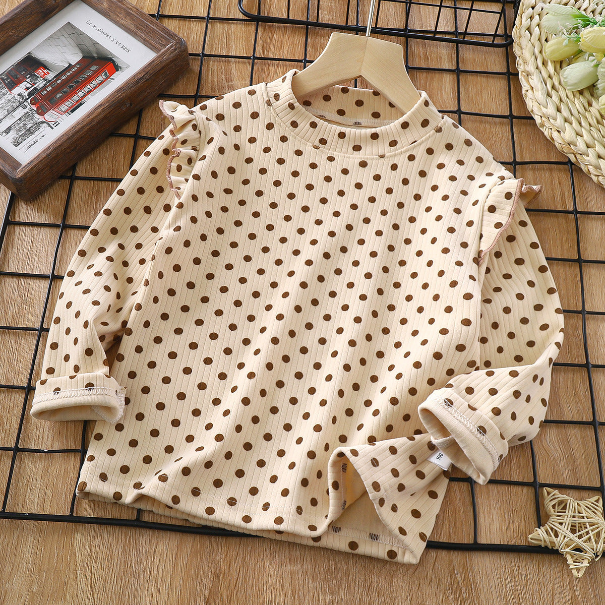 [703117] - Baju Atasan Blouse Lengan Panjang Fashion Anak Perempuan - Motif Plain Polkadot