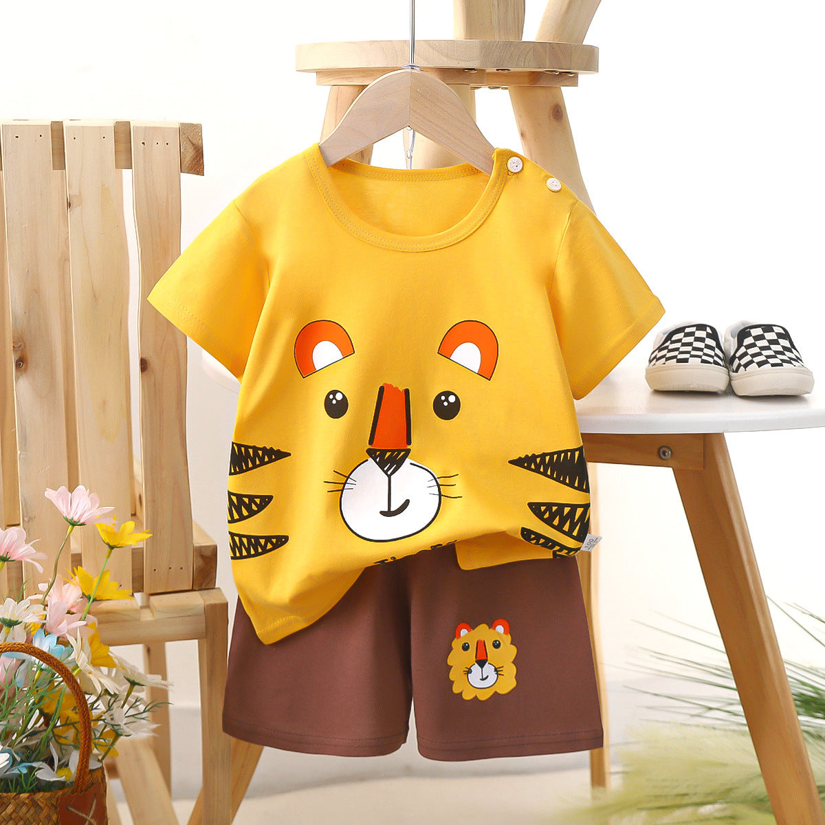 [703122] - Baju Setelan Pendek Homewear Anak Cowok Import Fashion - Motif Smile Lion