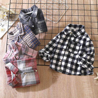 [703123] - Baju Atasan Kemeja Lengan Panjang Fashion Anak Cowok - Motif Smooth Plaid