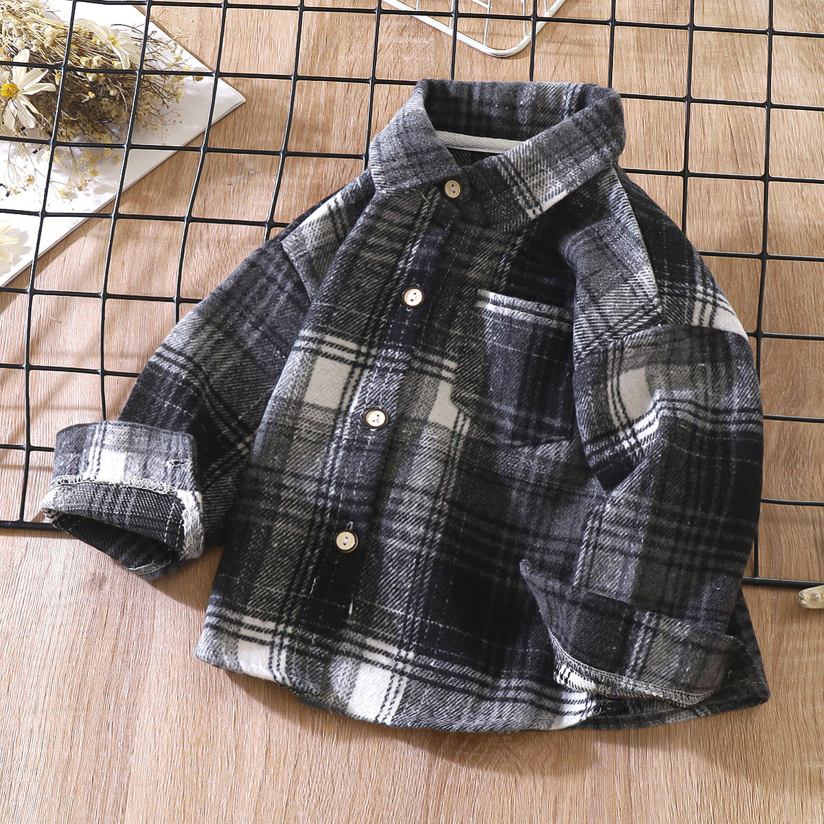 [703123] - Baju Atasan Kemeja Lengan Panjang Fashion Anak Cowok - Motif Smooth Plaid