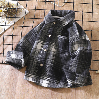 [703123] - Baju Atasan Kemeja Lengan Panjang Fashion Anak Cowok - Motif Smooth Plaid