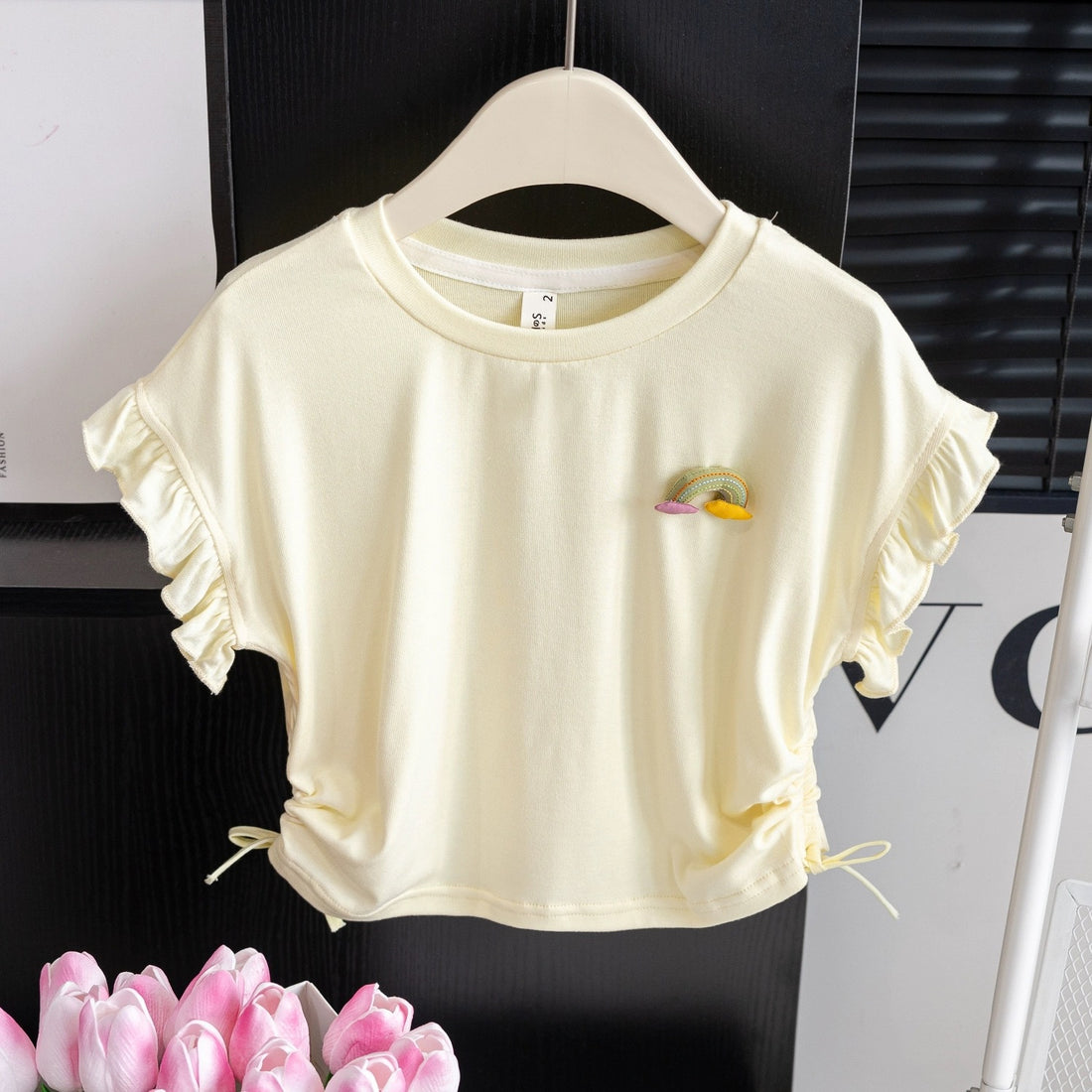 [721102] - Baju Atasan Blouse Lengan Pendek Ruffle Anak Perempuan - Motif Small Rainbow