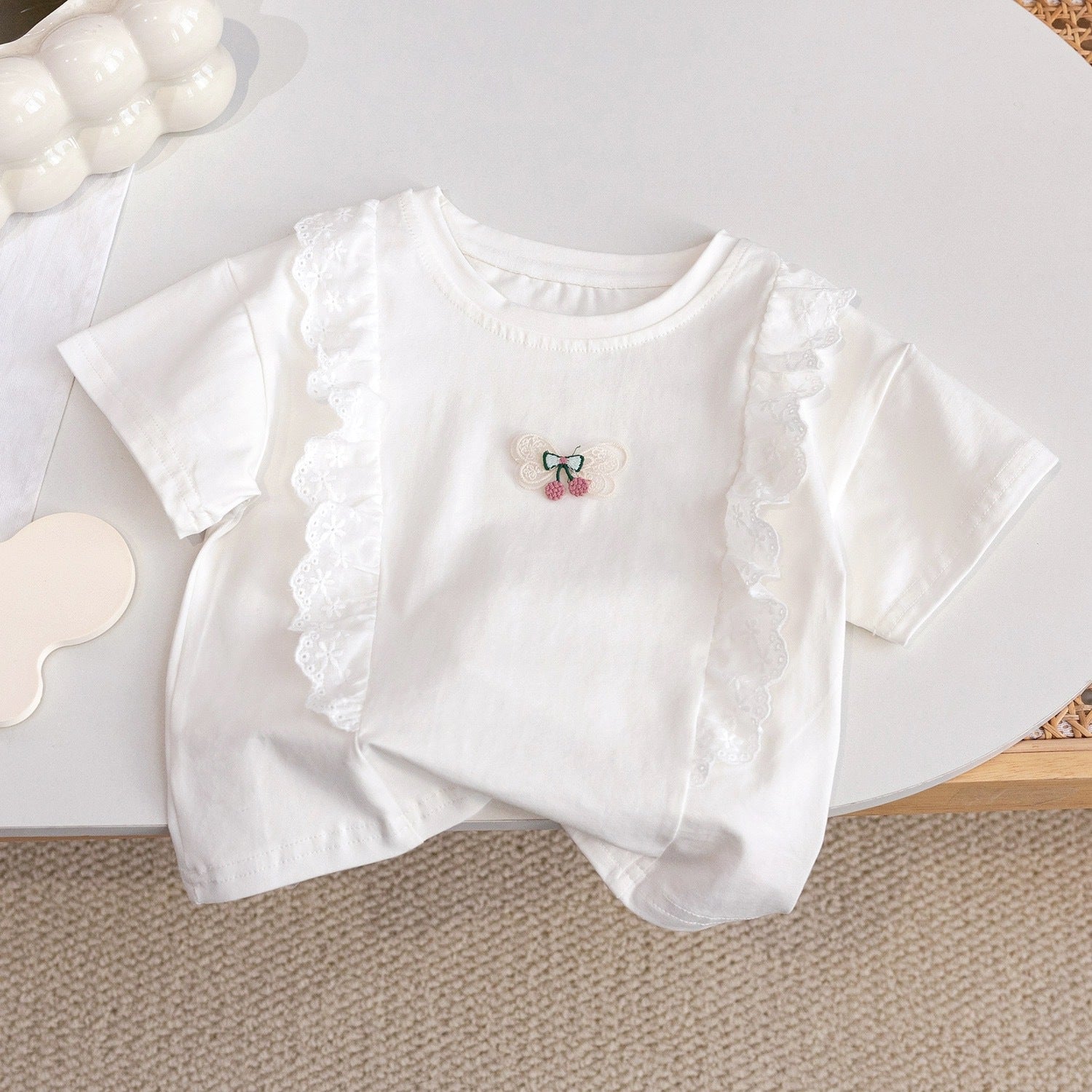[721106] - Baju Atasan Blouse Renda Lengan Pendek Anak Perempuan - Motif Cherry Ribbon