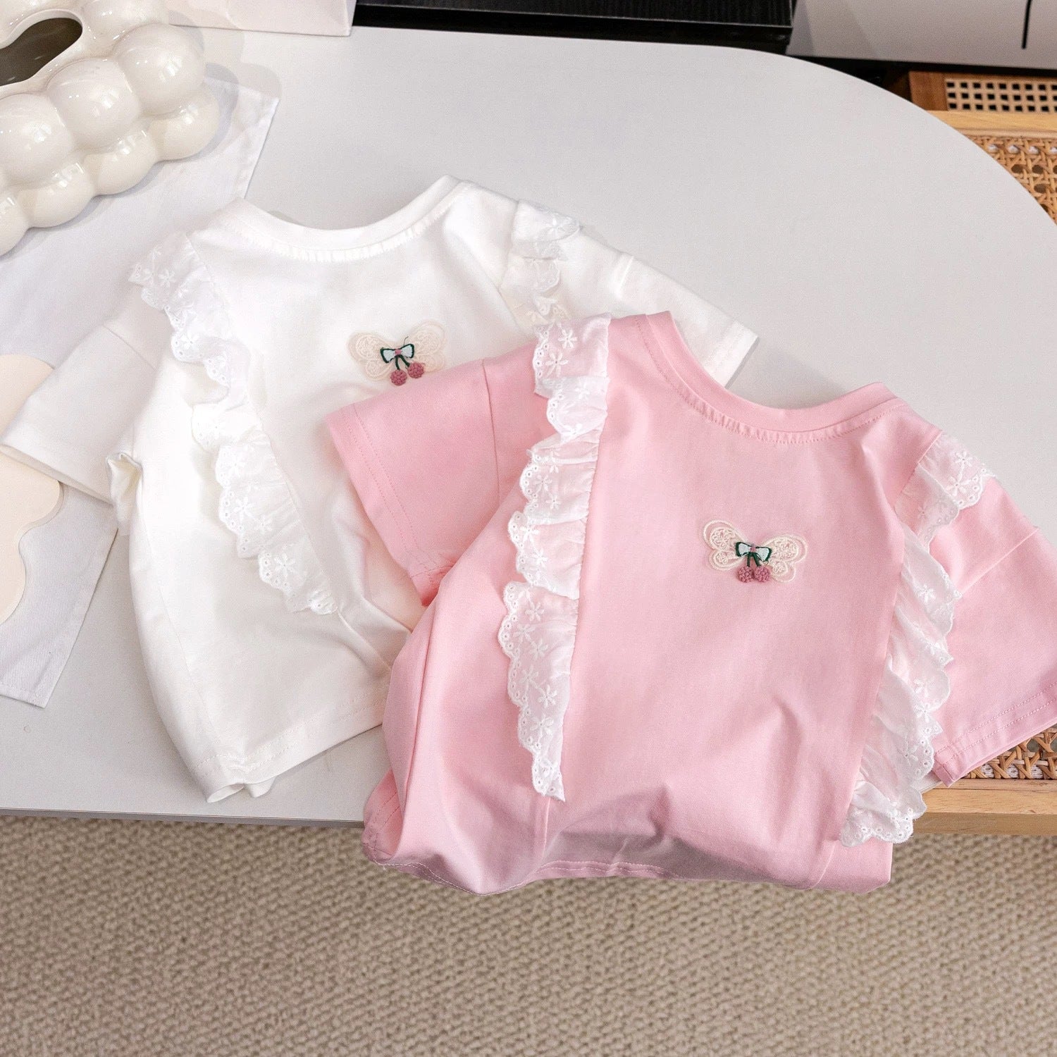 [721106] - Baju Atasan Blouse Renda Lengan Pendek Anak Perempuan - Motif Cherry Ribbon