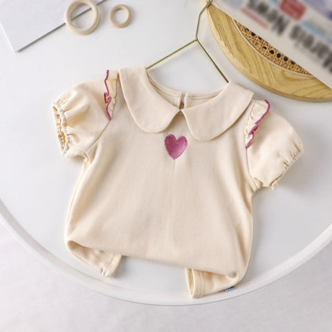 [721107] - Baju Atasan Blouse Lengan Pendek Ruffle Anak Perempuan - Motif Plain Heart