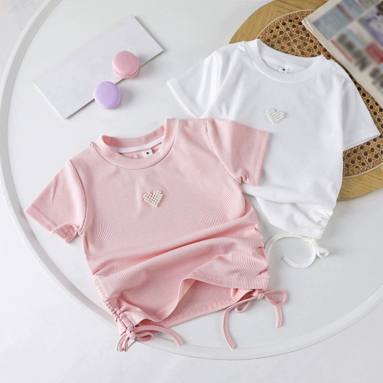 [721112] - Baju Atasan Blouse Lengan Pendek Anak Perempuan - Motif Marble Love