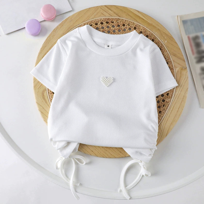 [721112] - Baju Atasan Blouse Lengan Pendek Anak Perempuan - Motif Marble Love