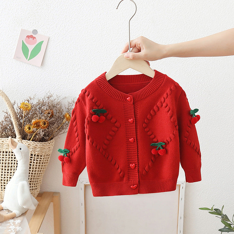 [722102] - Baju Atasan Sweater Lengan Panjang Fashion Anak Perempuan - Motif Love Cherry