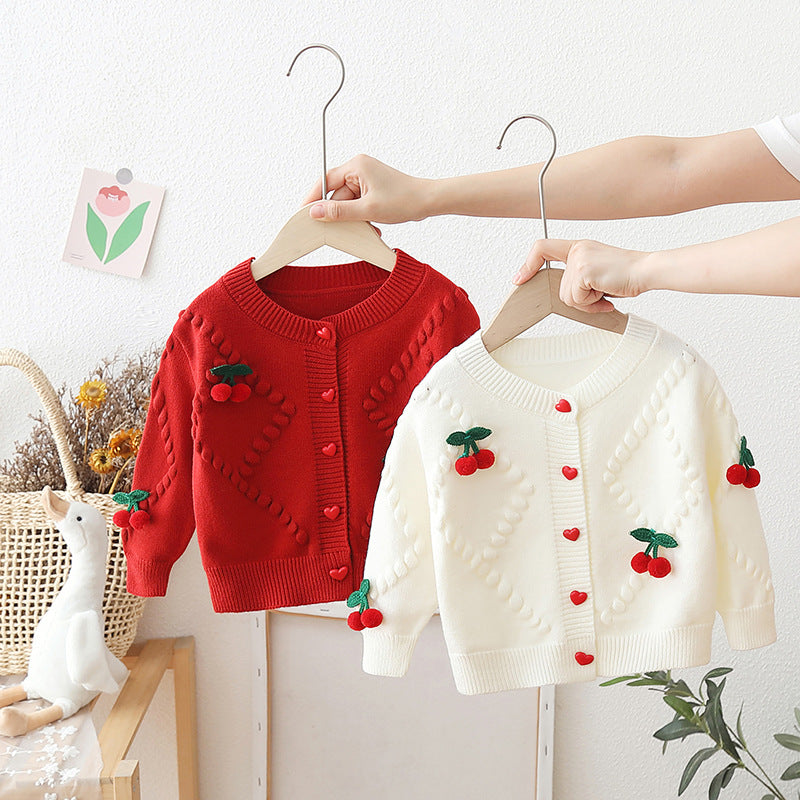 [722102] - Baju Atasan Sweater Lengan Panjang Fashion Anak Perempuan - Motif Love Cherry