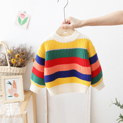 [722104] - Baju Atasan Sweater Rajut Lengan Panjang Fashion Anak Cowok - Motif Colorful Stripe